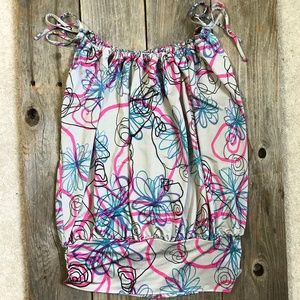 Abstract Print Draw String Tank Top Size M
